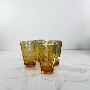 Set of 4 Amber Coin Dot Glass Tumblers | Vintage 1960s 70s Juice Glasses